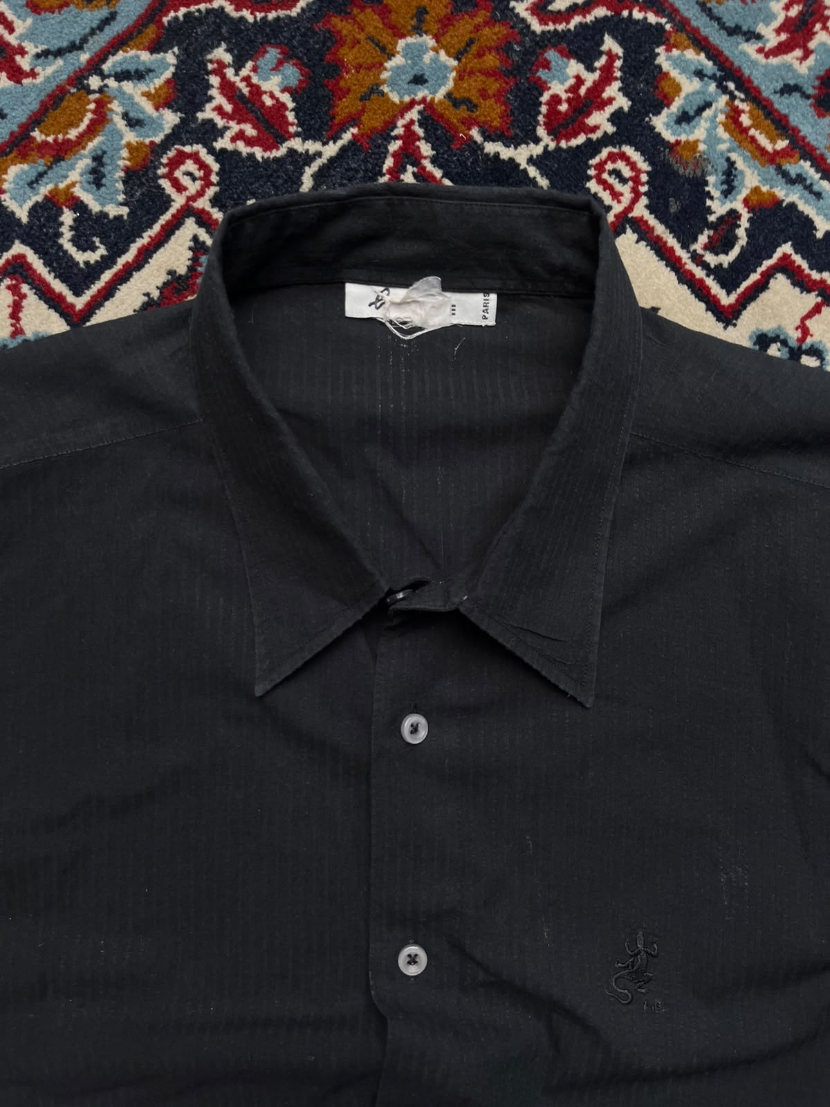 VINTAGE AGNES B HOMME PARIS BLACK EMBROIDERED LIZARD BUTTON DOWN SHIRT - XL