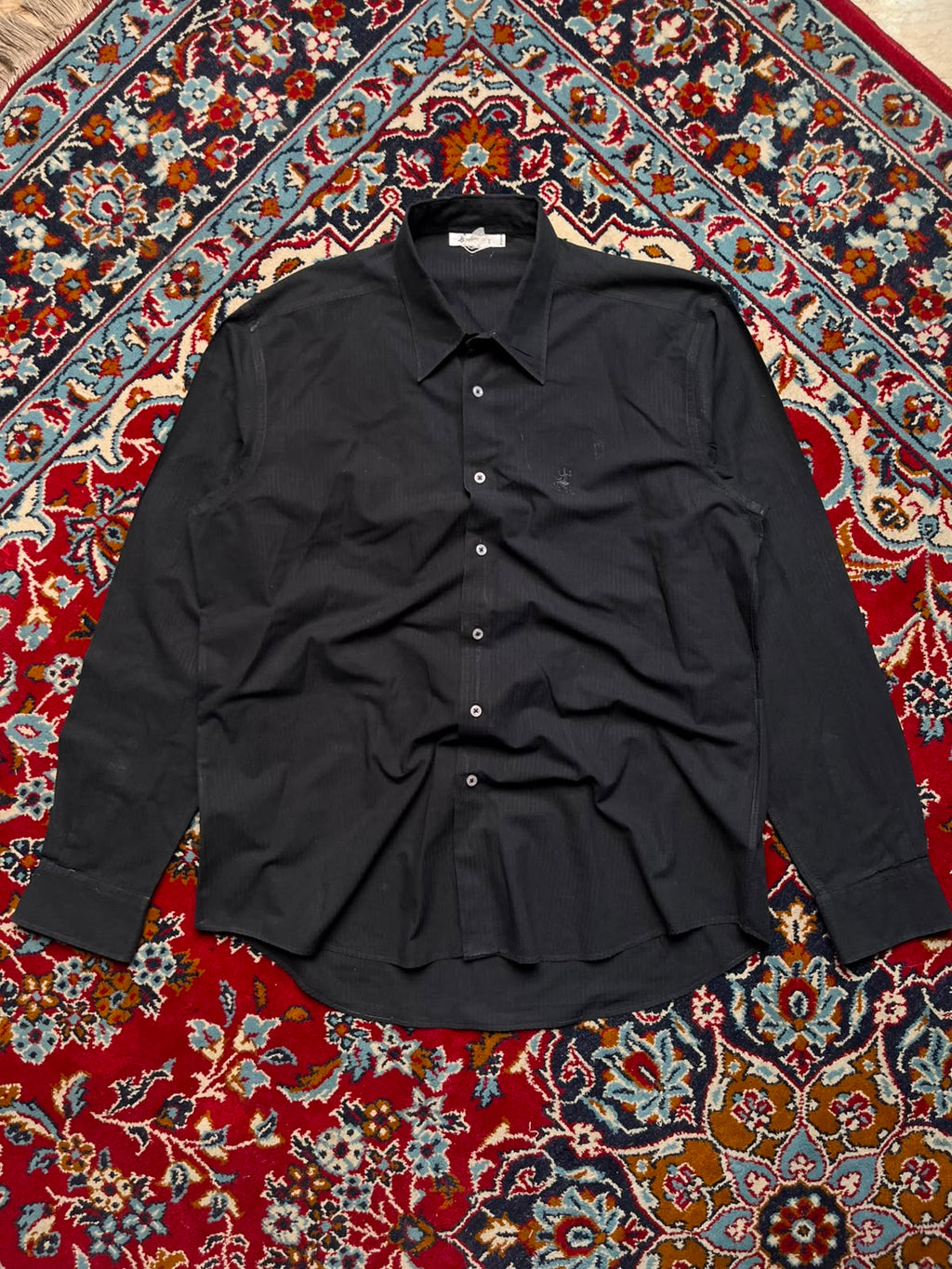 VINTAGE AGNES B HOMME PARIS BLACK EMBROIDERED LIZARD BUTTON DOWN SHIRT - XL