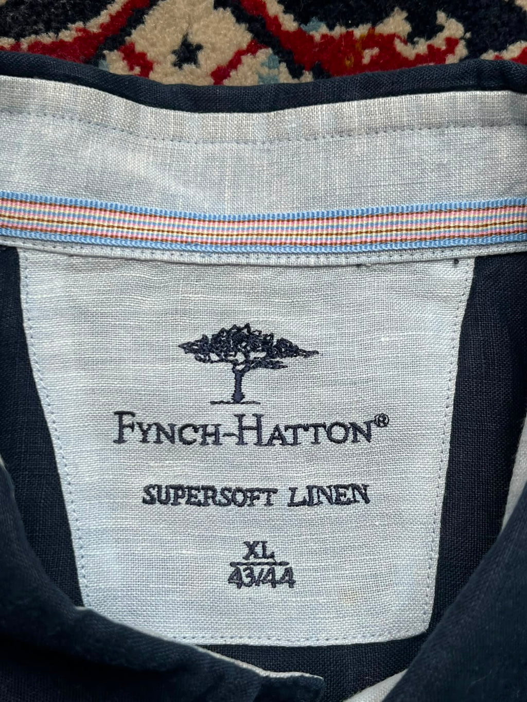 FYNCH HATTON SUPERSOFT LINEN NAVY BLUE BUTTON DOWN SHIRT - XL