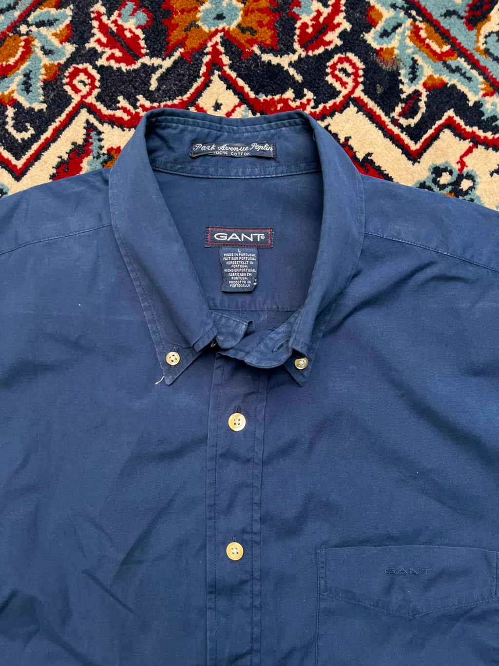 GANT PARK AVENUE POPLIN BLUE COTTON  BUTTON DOWN SHIRT - XL