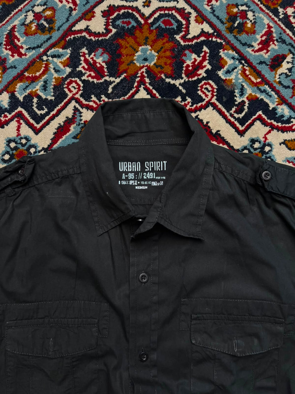 URBAN SPIRIT BLACK Safari BUTTON DOWN SHIRT - M