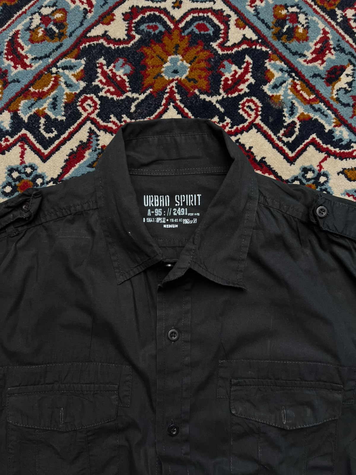 URBAN SPIRIT BLACK Safari BUTTON DOWN SHIRT - M
