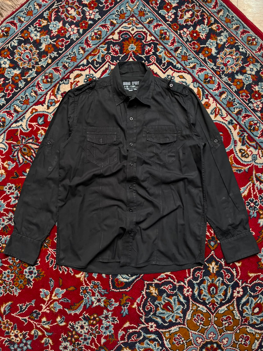 URBAN SPIRIT BLACK Safari BUTTON DOWN SHIRT - M