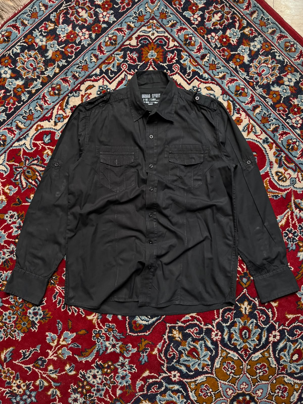 URBAN SPIRIT BLACK Safari BUTTON DOWN SHIRT - M