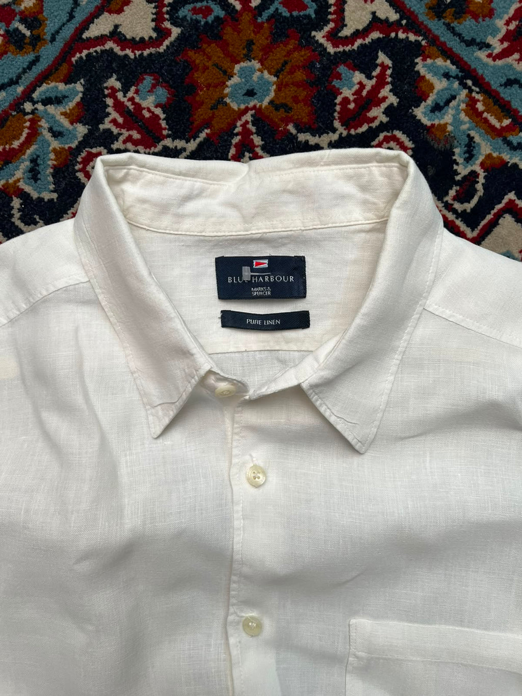 MARKS & SPENCER BLUE HARBOUR WHITE LINEN BUTTON DOWN SHIRT - XL
