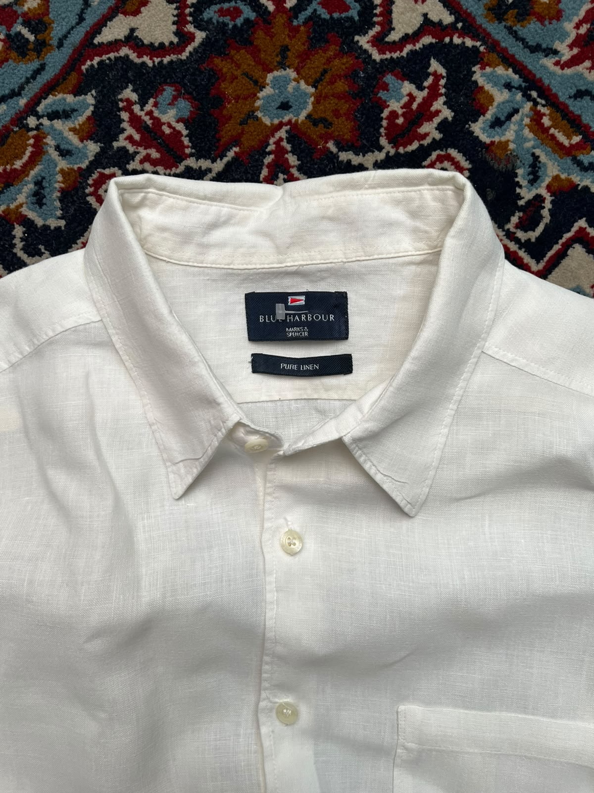 MARKS & SPENCER BLUE HARBOUR WHITE LINEN BUTTON DOWN SHIRT - XL