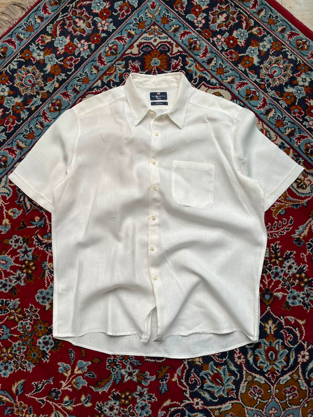 MARKS & SPENCER BLUE HARBOUR WHITE LINEN BUTTON DOWN SHIRT - XL