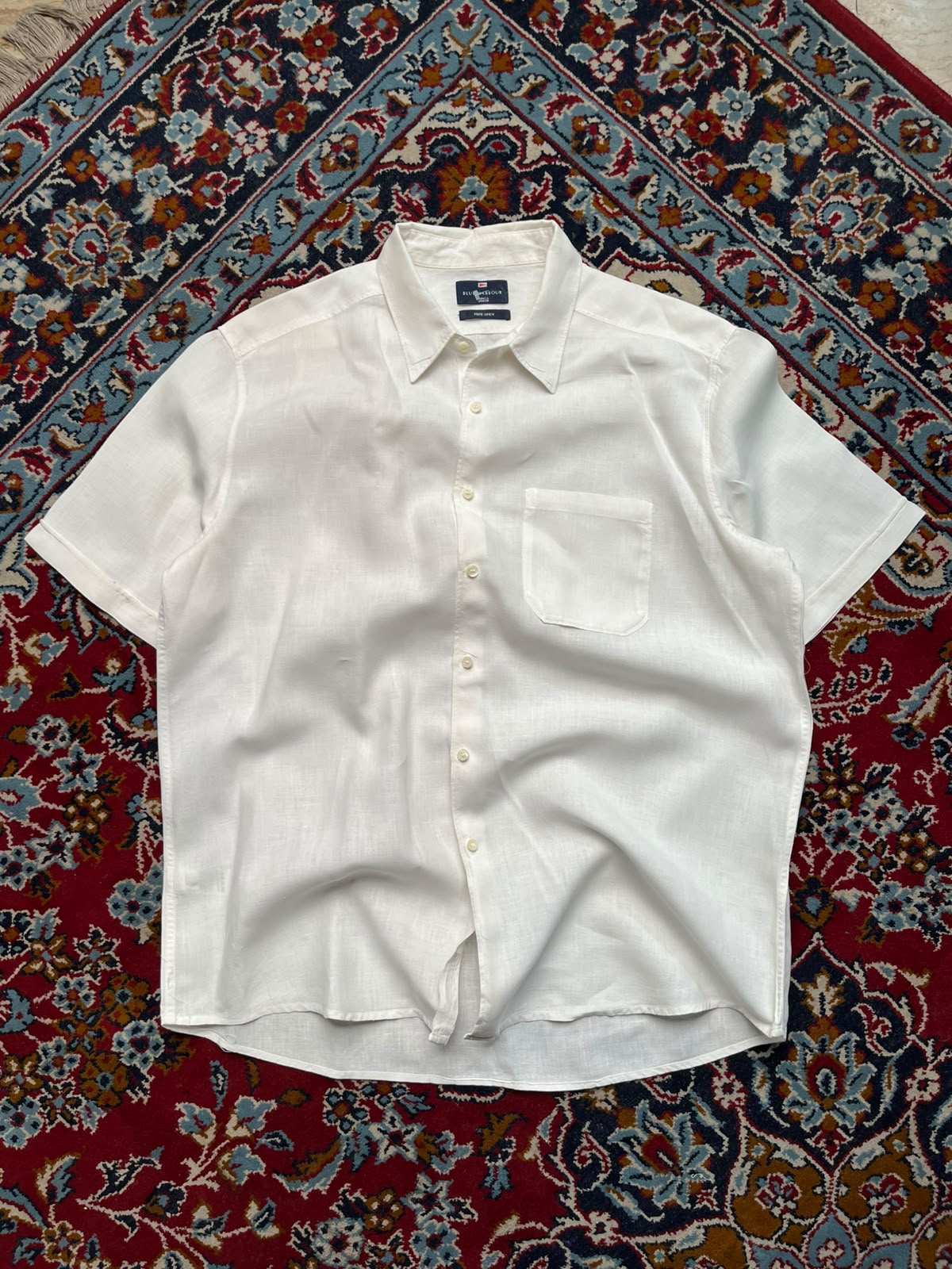 MARKS & SPENCER BLUE HARBOUR WHITE LINEN BUTTON DOWN SHIRT - XL