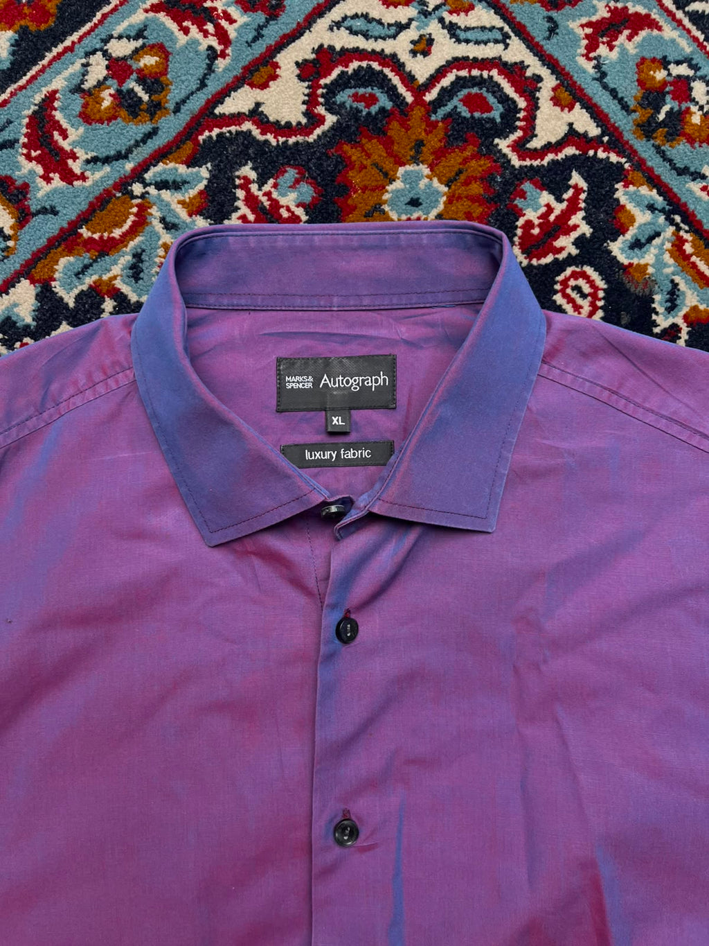 MARKS & SPENCER AUTOGRAPH LUXURY FABRIC PURPLE BUTTON DOWN SHIRT - XL