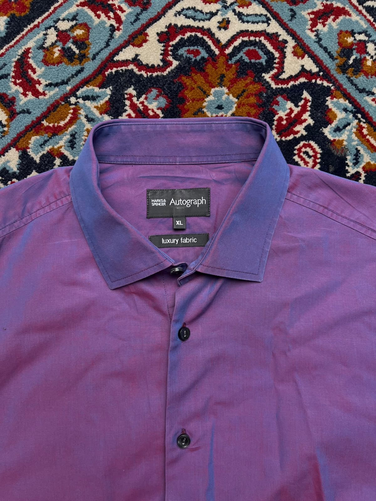 MARKS & SPENCER AUTOGRAPH LUXURY FABRIC PURPLE BUTTON DOWN SHIRT - XL