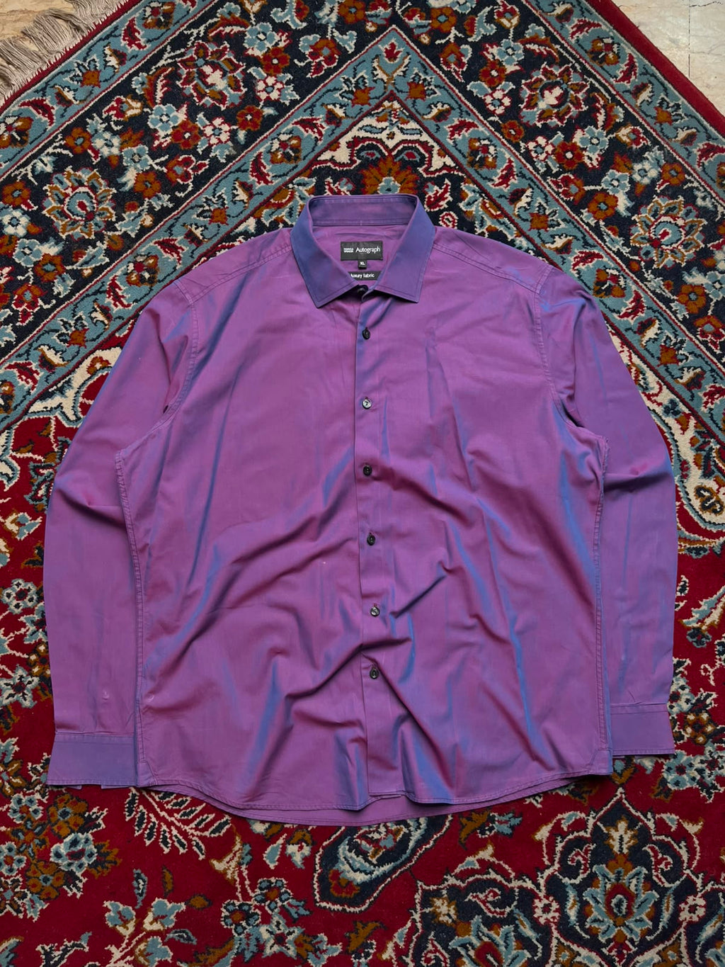 MARKS & SPENCER AUTOGRAPH LUXURY FABRIC PURPLE BUTTON DOWN SHIRT - XL