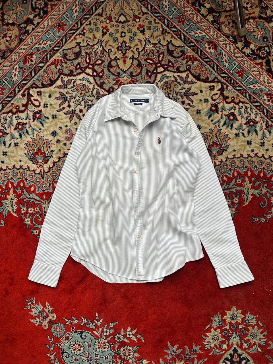 Polo Ralph Lauren Slim Fit Seersucker Striped Women BUTTON DOWN SHIRT - M
