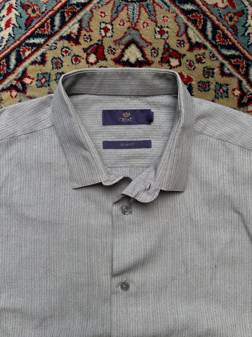 NEXT Slim Fit Grey Textured Grid Pattern BUTTON DOWN SHIRT - XL
