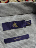 NEXT Slim Fit Grey Textured Grid Pattern BUTTON DOWN SHIRT - XL