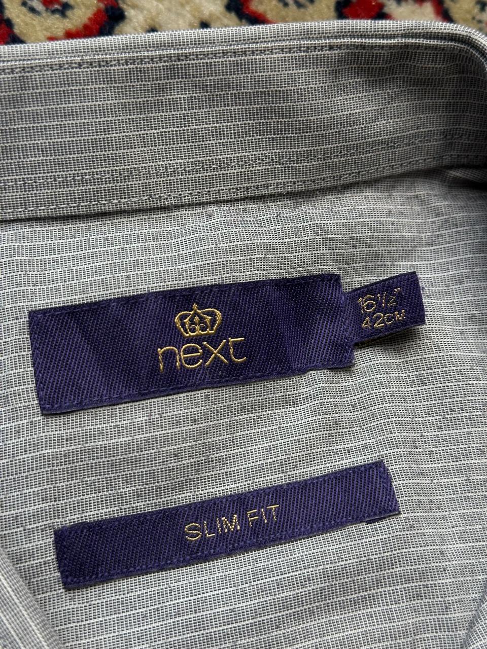 NEXT Slim Fit Grey Textured Grid Pattern BUTTON DOWN SHIRT - XL
