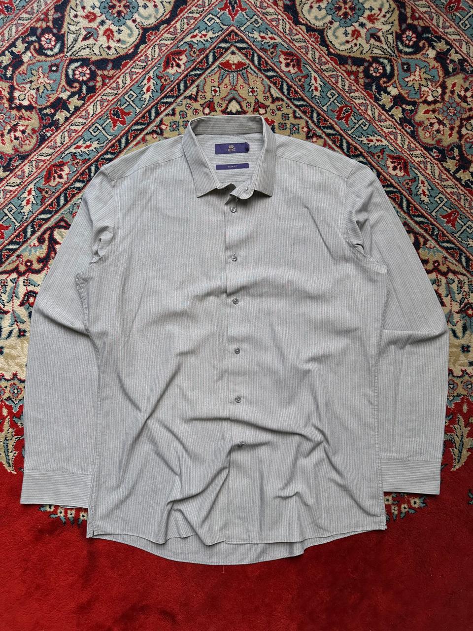 NEXT Slim Fit Grey Textured Grid Pattern BUTTON DOWN SHIRT - XL
