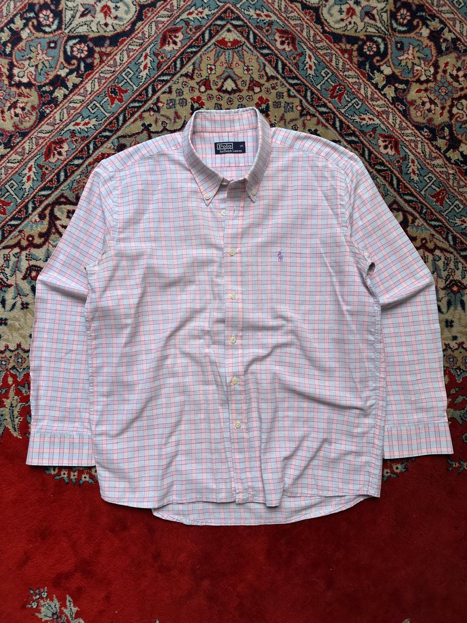 Polo Ralph Lauren Pink Light Blue Plaid BUTTON DOWN SHIRT - L