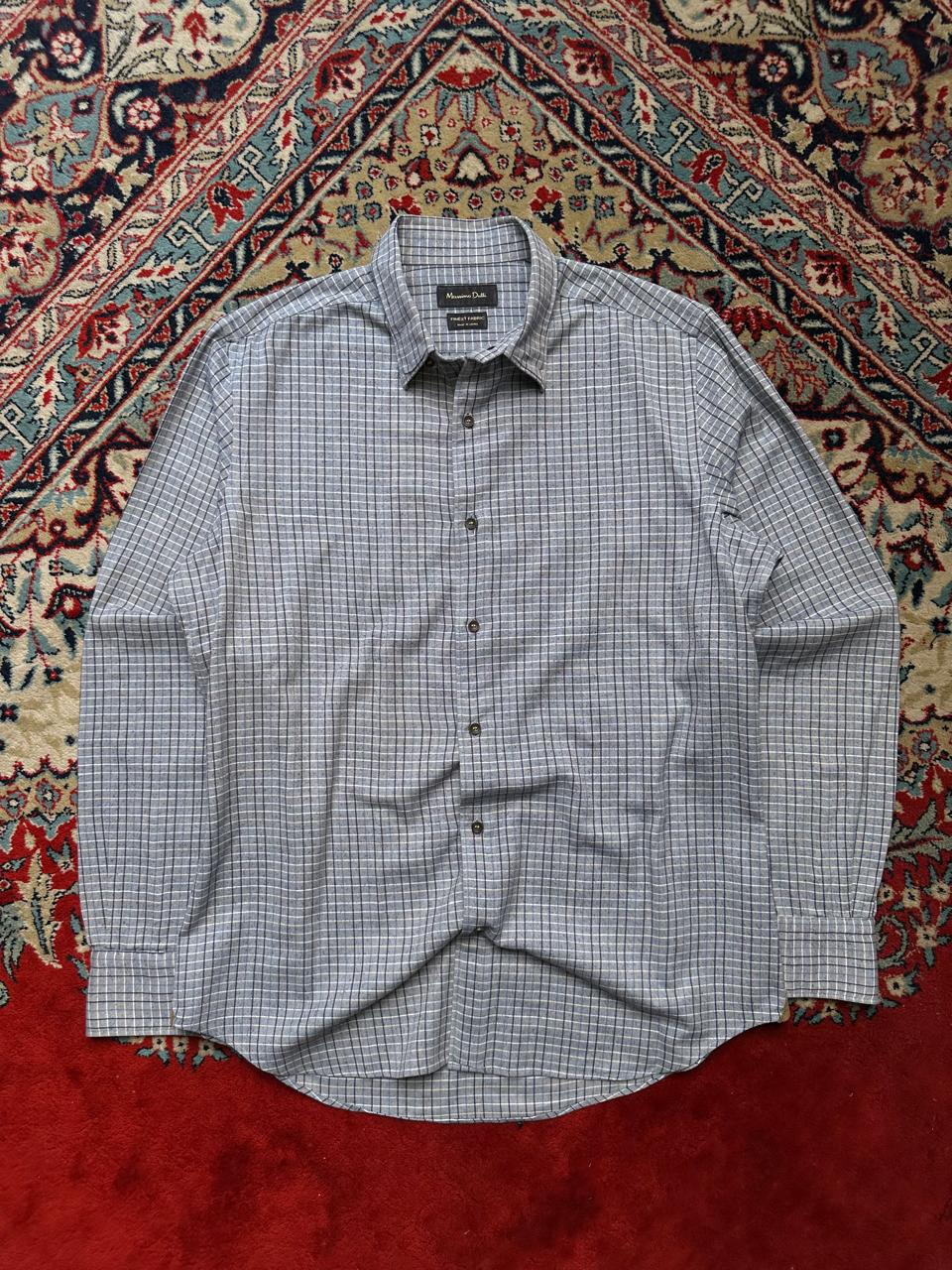 Massimo Dutti Finest Fabric Blue White Checked Plaid BUTTON DOWN SHIRT - L