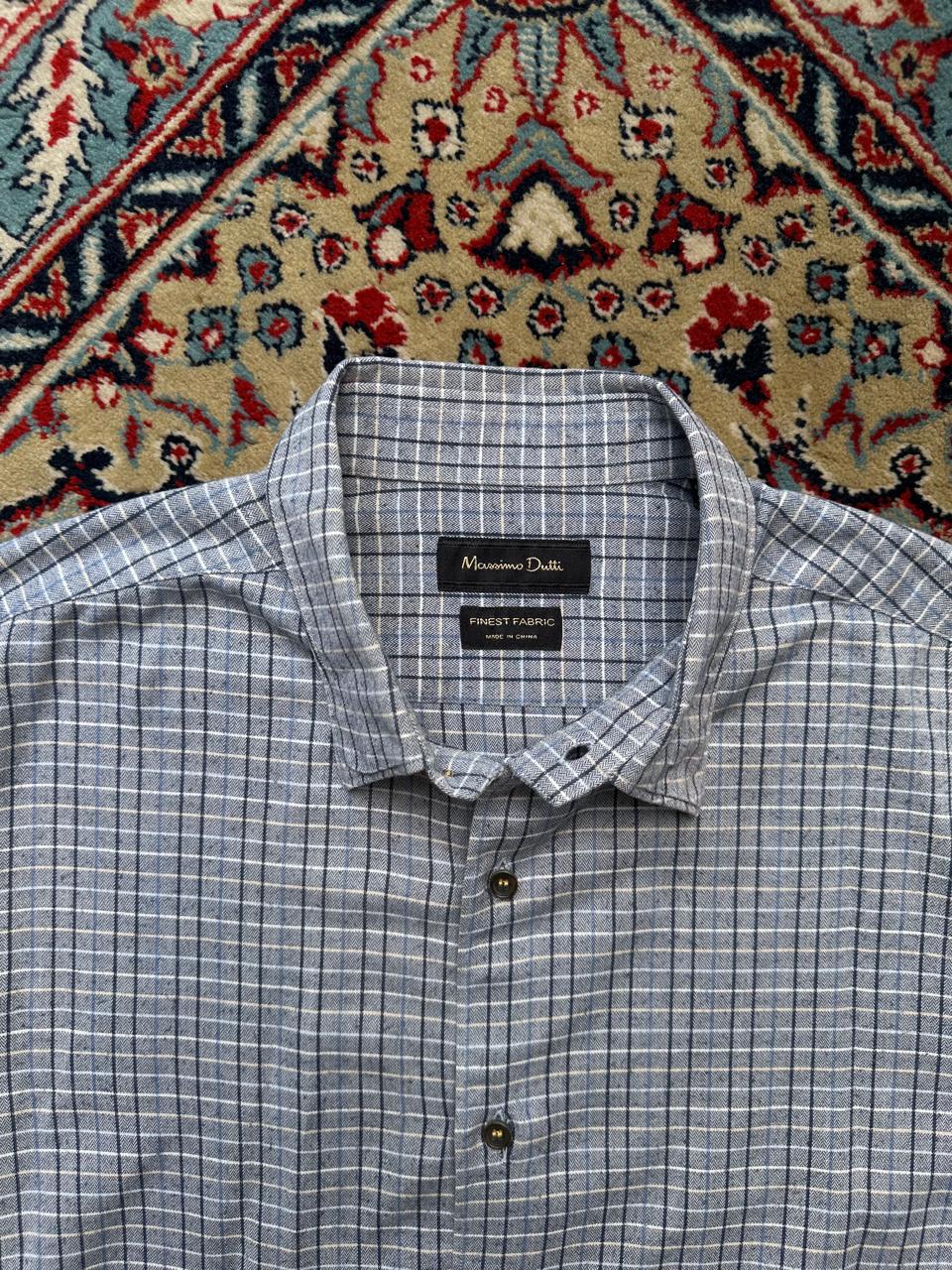 Massimo Dutti Finest Fabric Blue White Checked Plaid BUTTON DOWN SHIRT - L