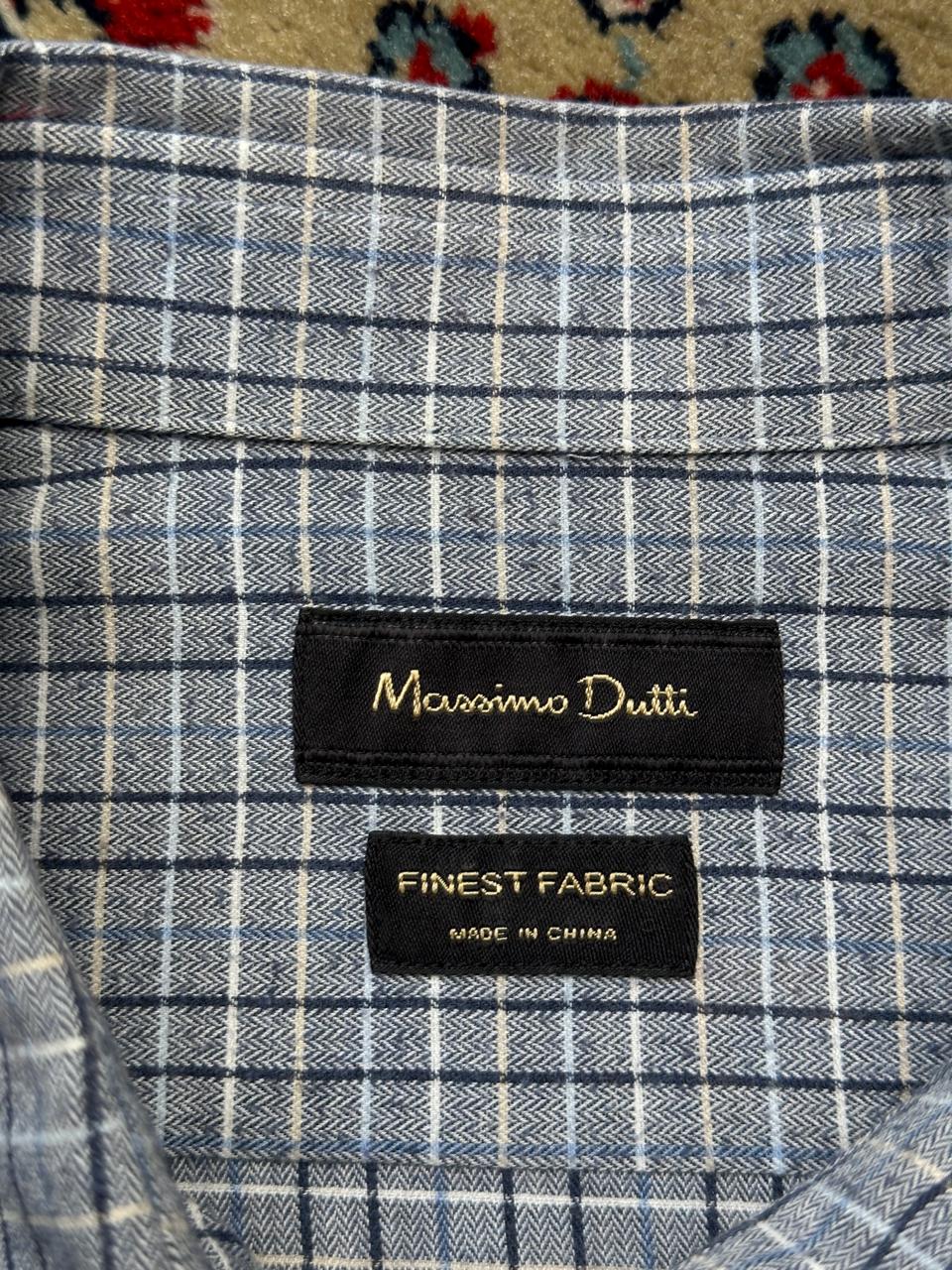 Massimo Dutti Finest Fabric Blue White Checked Plaid BUTTON DOWN SHIRT - L