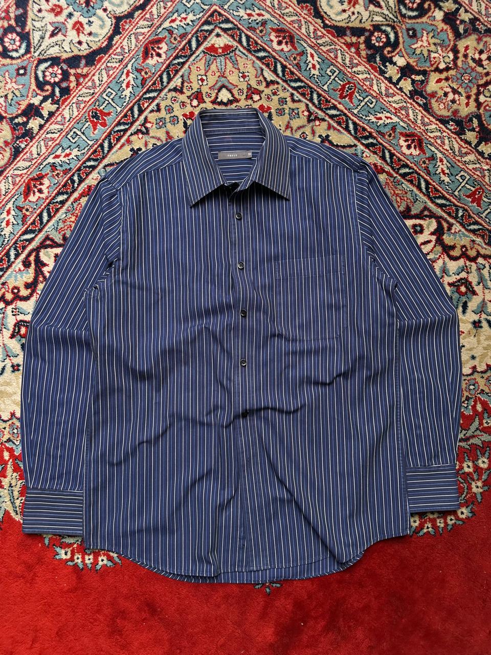 Nexus Splash Cotton Navy Blue Striped BUTTON DOWN SHIRT - L