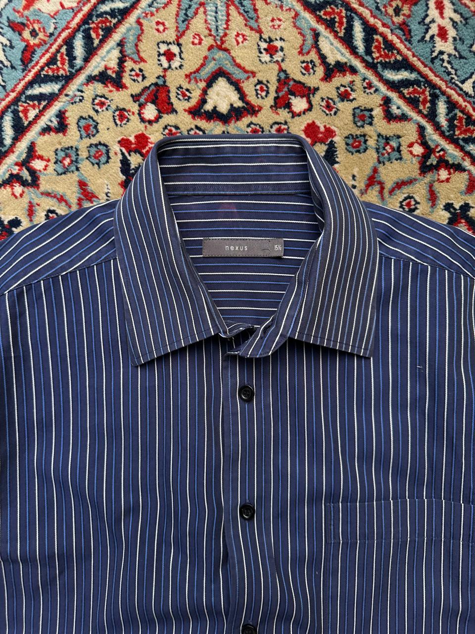 Nexus Splash Cotton Navy Blue Striped BUTTON DOWN SHIRT - L
