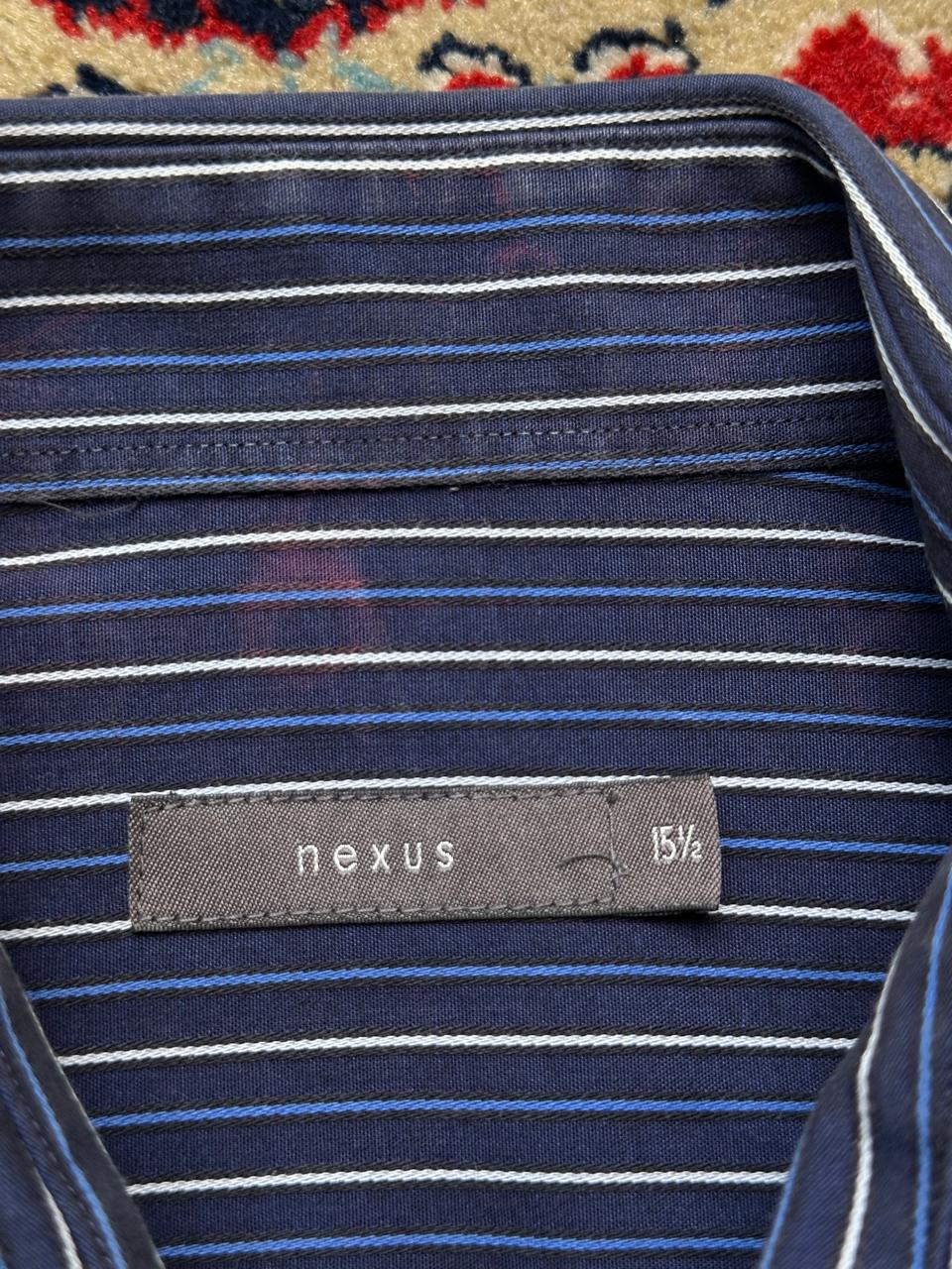 Nexus Splash Cotton Navy Blue Striped BUTTON DOWN SHIRT - L