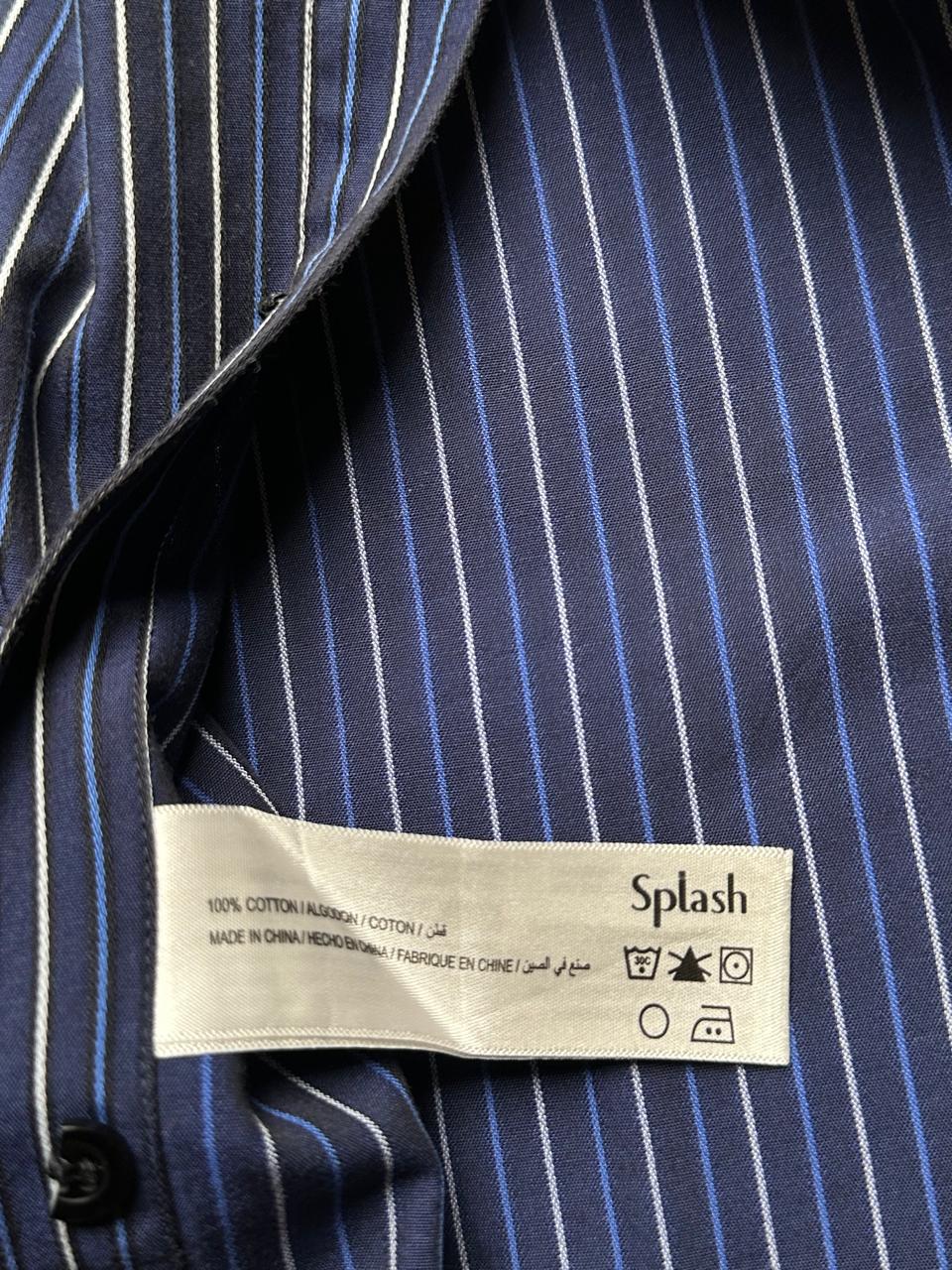 Nexus Splash Cotton Navy Blue Striped BUTTON DOWN SHIRT - L