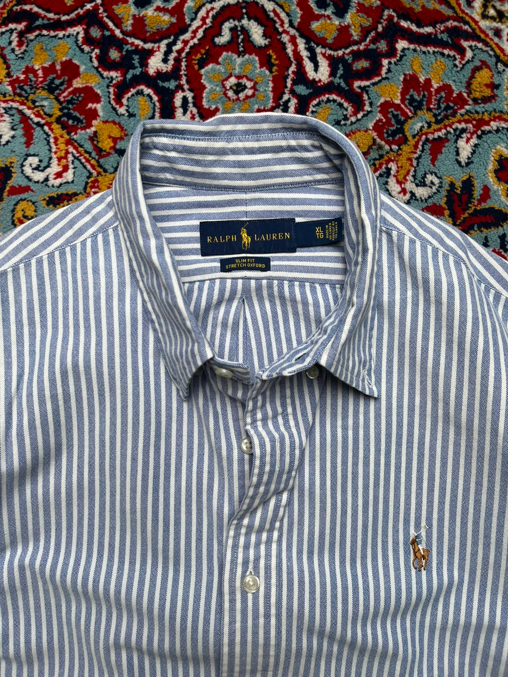 RALPH LAUREN Slim Fit Stretch Oxford Striped BUTTON DOWN SHIRT - XL