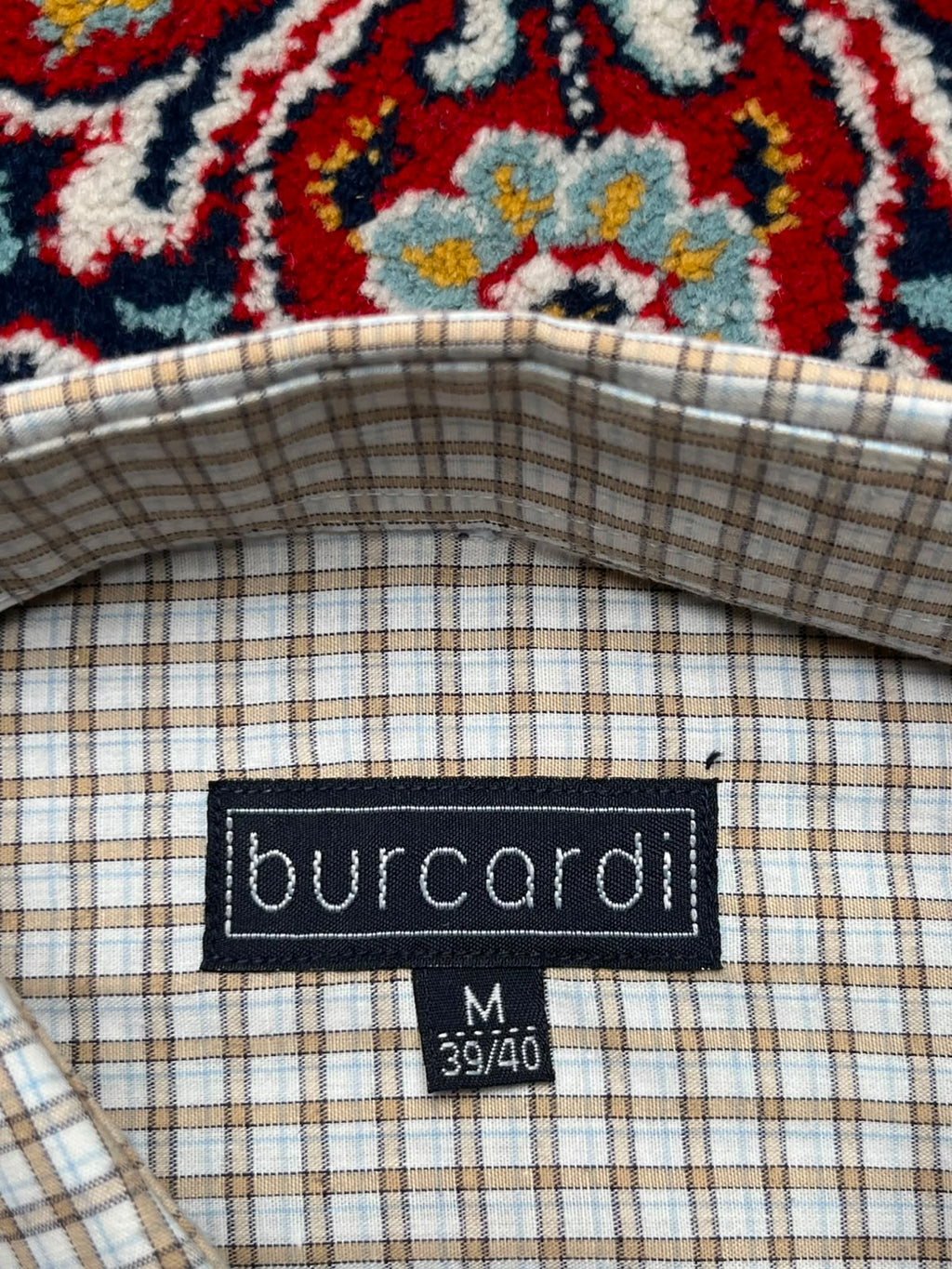 Burcardi Plaid Checkered Cotton Neutral Pattern Button Down Shirt - L