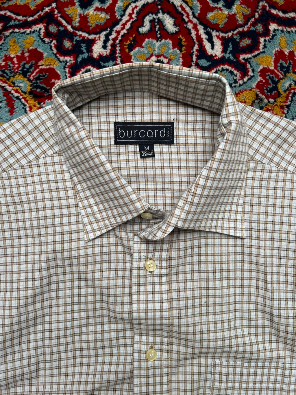 Burcardi Plaid Checkered Cotton Neutral Pattern Button Down Shirt - L