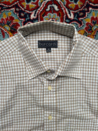 Burcardi Plaid Checkered Cotton Neutral Pattern Button Down Shirt - L