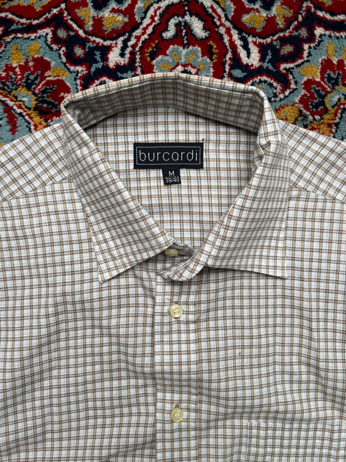 Burcardi Plaid Checkered Cotton Neutral Pattern Button Down Shirt - L
