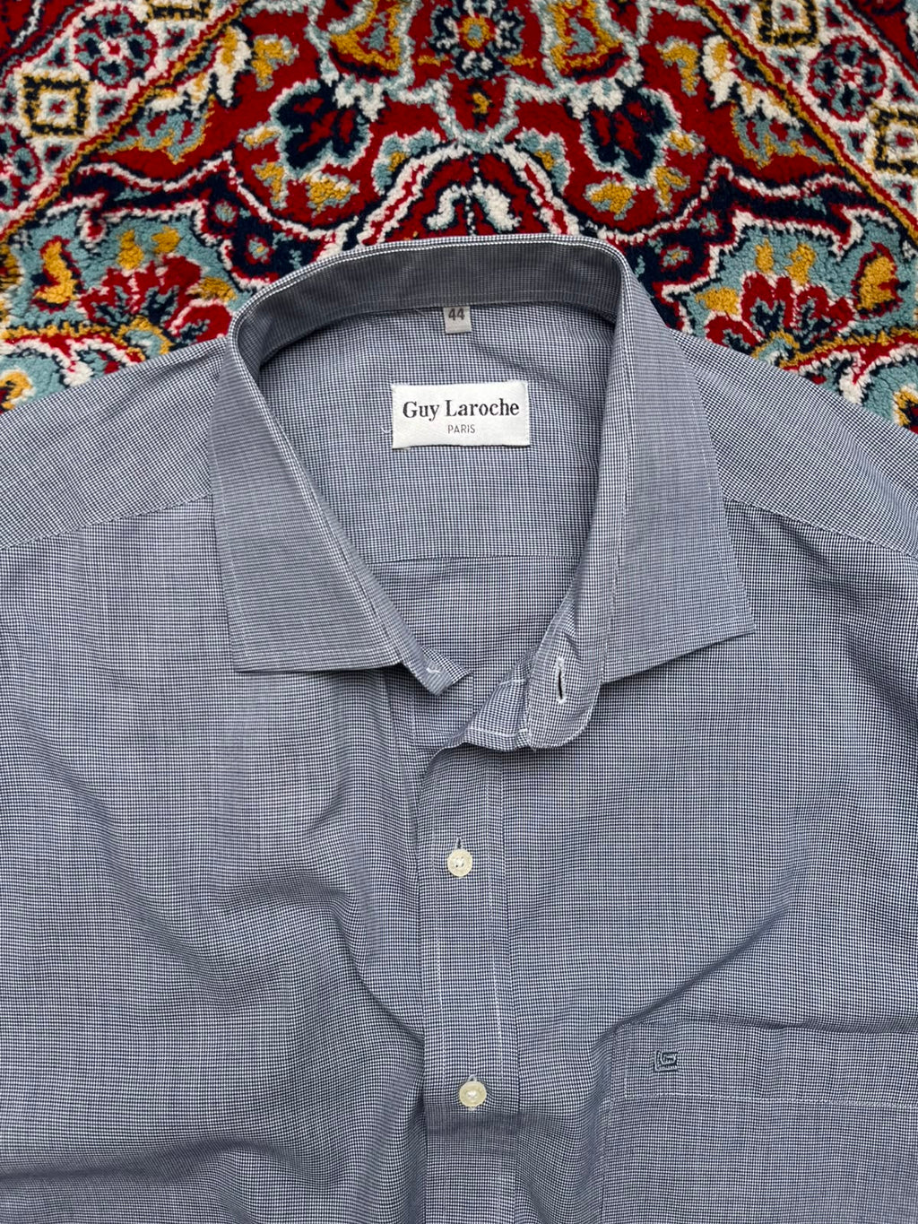 Guy Laroche Paris Micro Check Pattern Button Down Shirt - L
