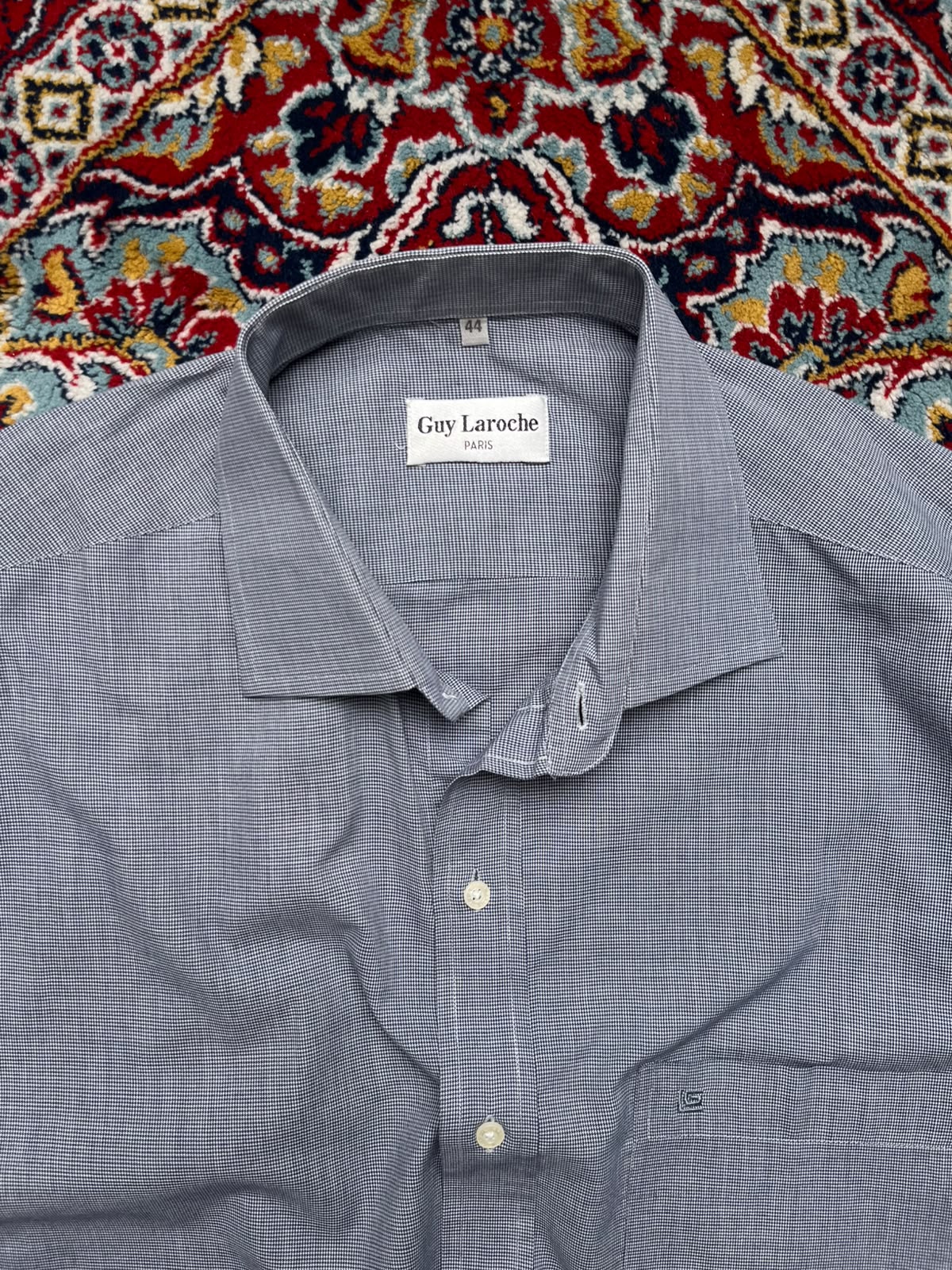 Guy Laroche Paris Micro Check Pattern Button Down Shirt - L
