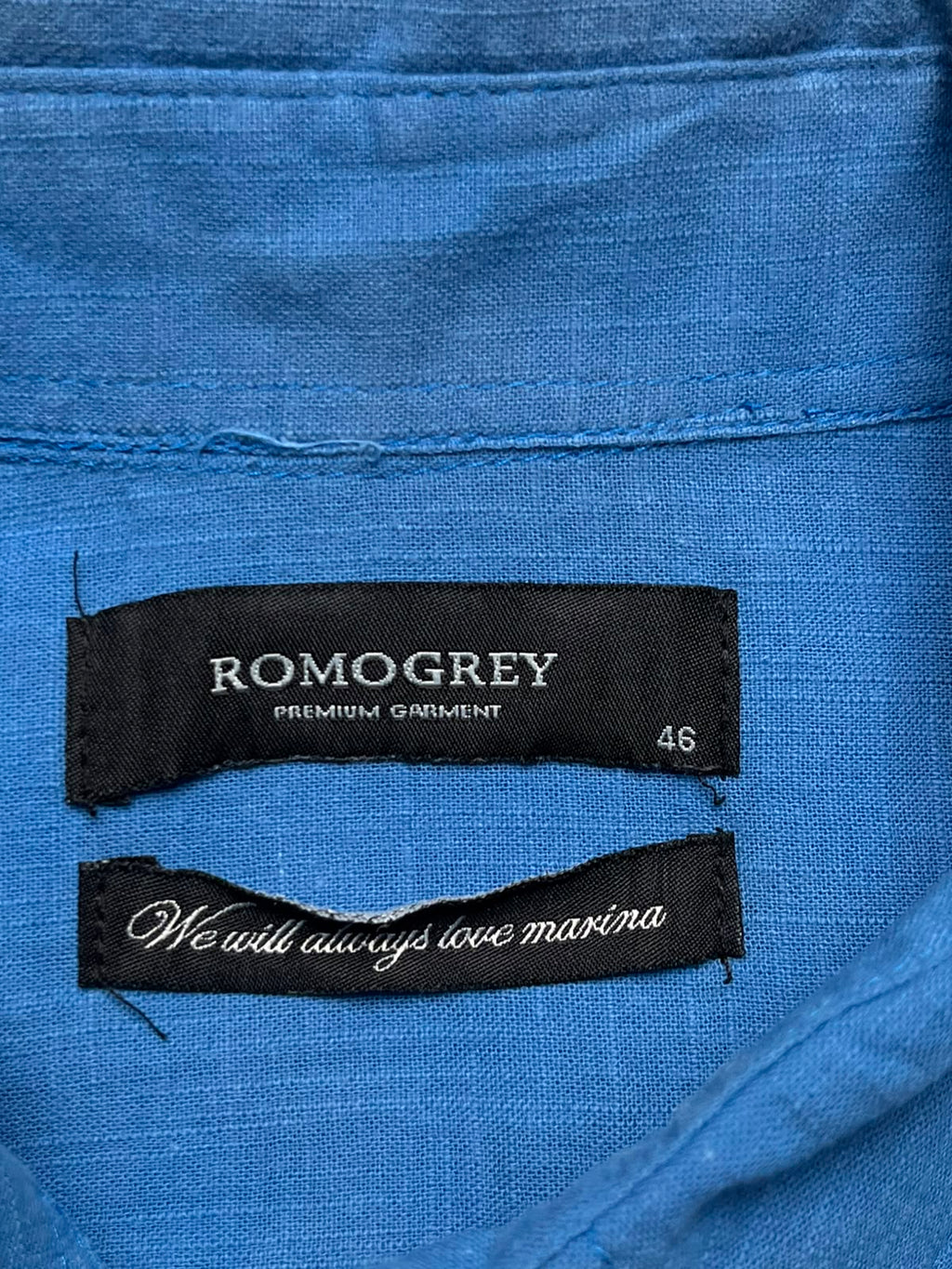 ROMOGREY Blue Cotton Linen Blend BUTTON DOWN SHIRT - L