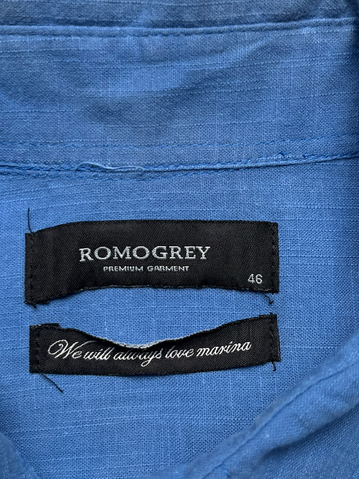 ROMOGREY Blue Cotton Linen Blend BUTTON DOWN SHIRT - L