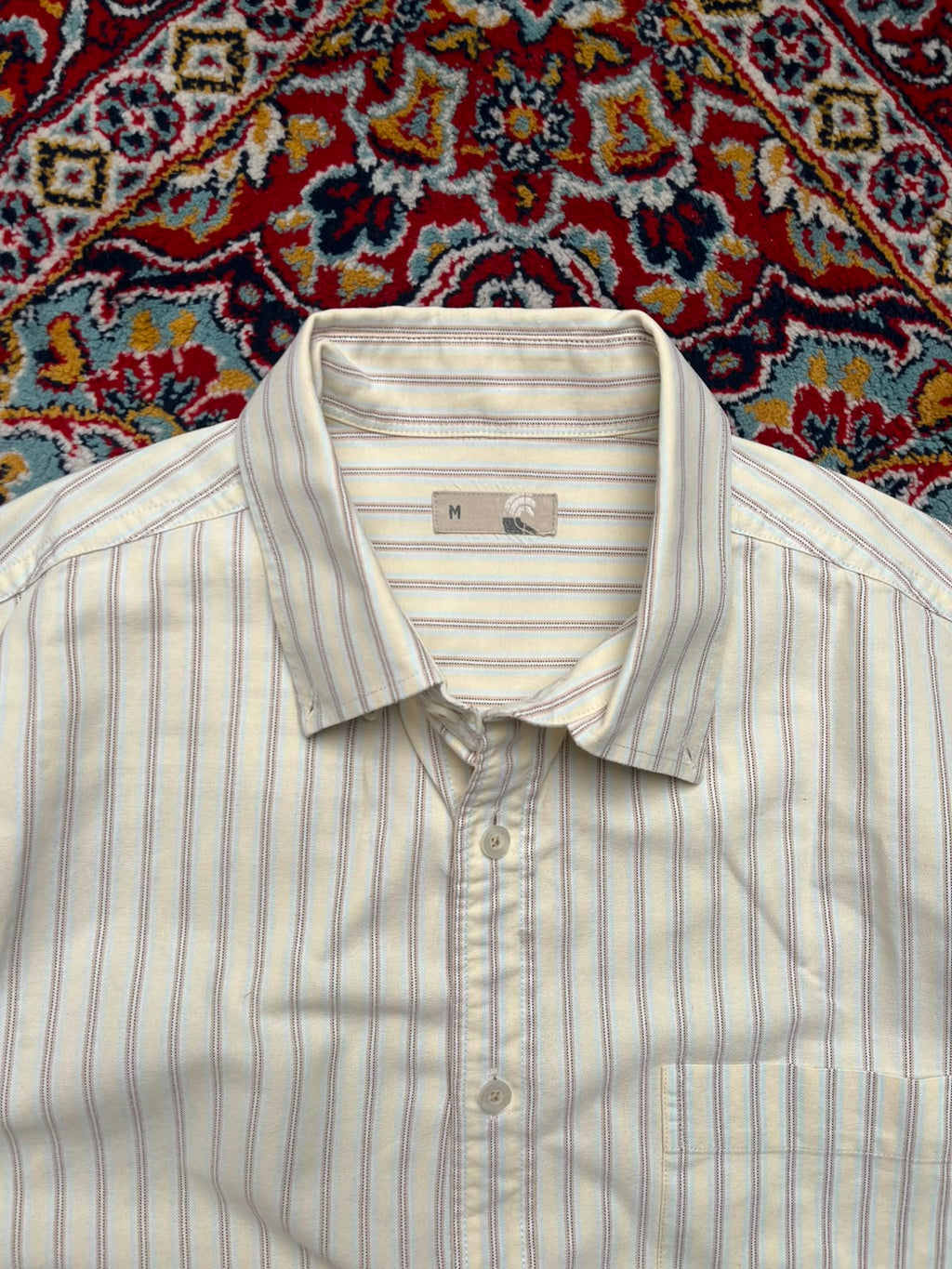 John Lewis Cream Striped Cropped BUTTON DOWN SHIRT - XL