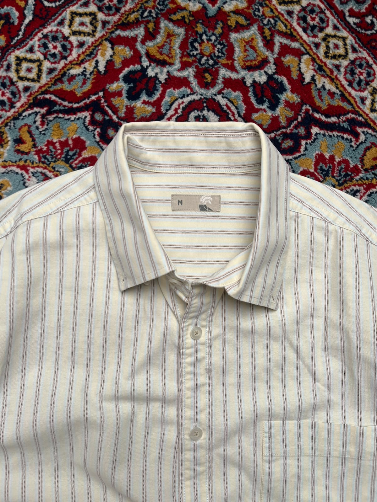 John Lewis Cream Striped Cropped BUTTON DOWN SHIRT - XL