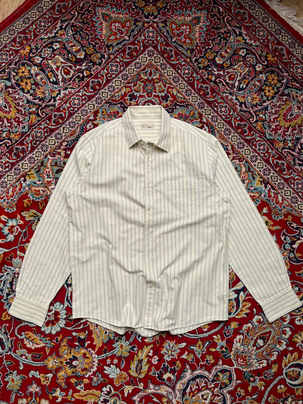 John Lewis Cream Striped Cropped BUTTON DOWN SHIRT - XL