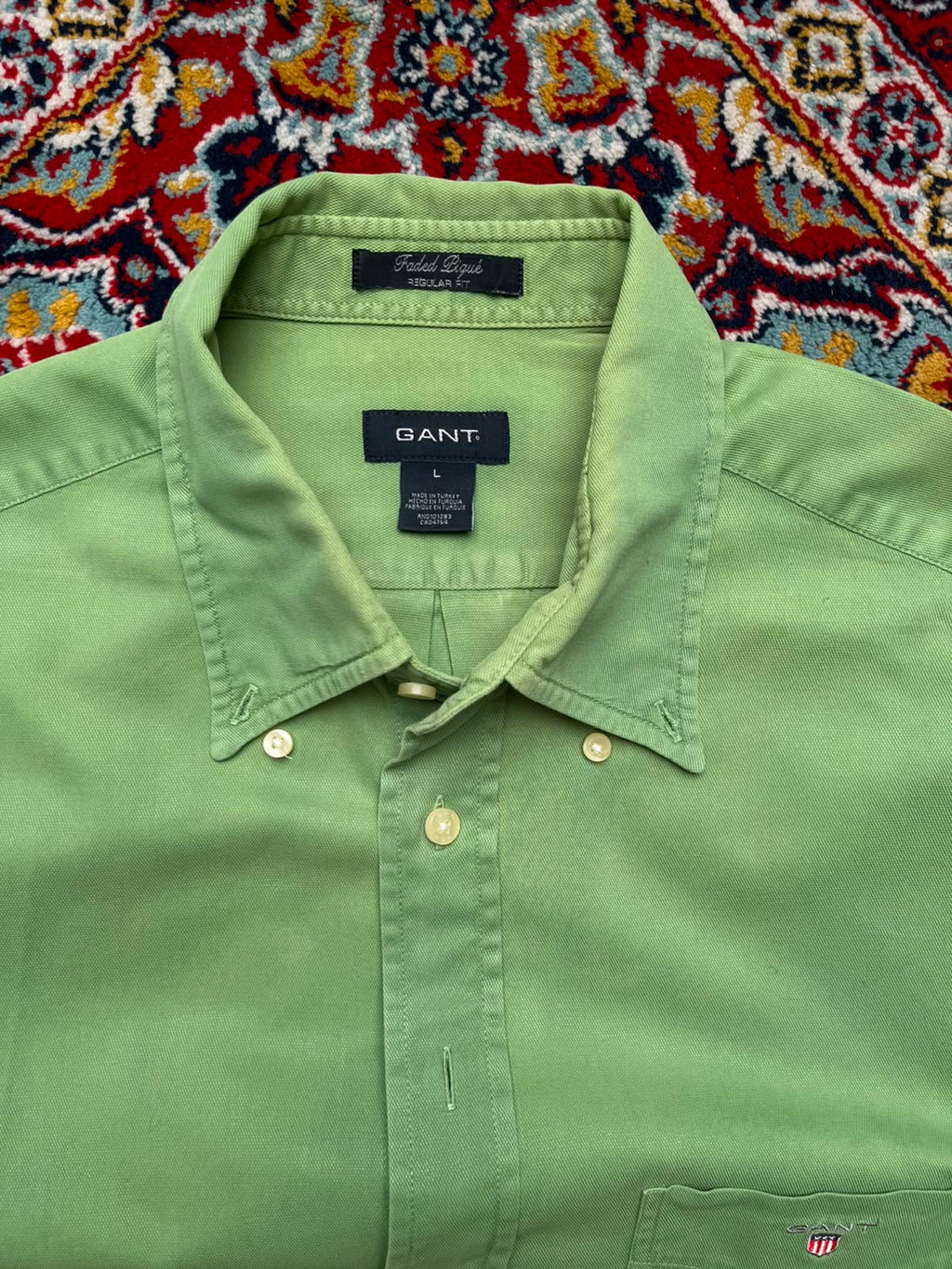 GANT Faded Piqué Regular Fit Green BUTTON DOWN SHIRT - XL