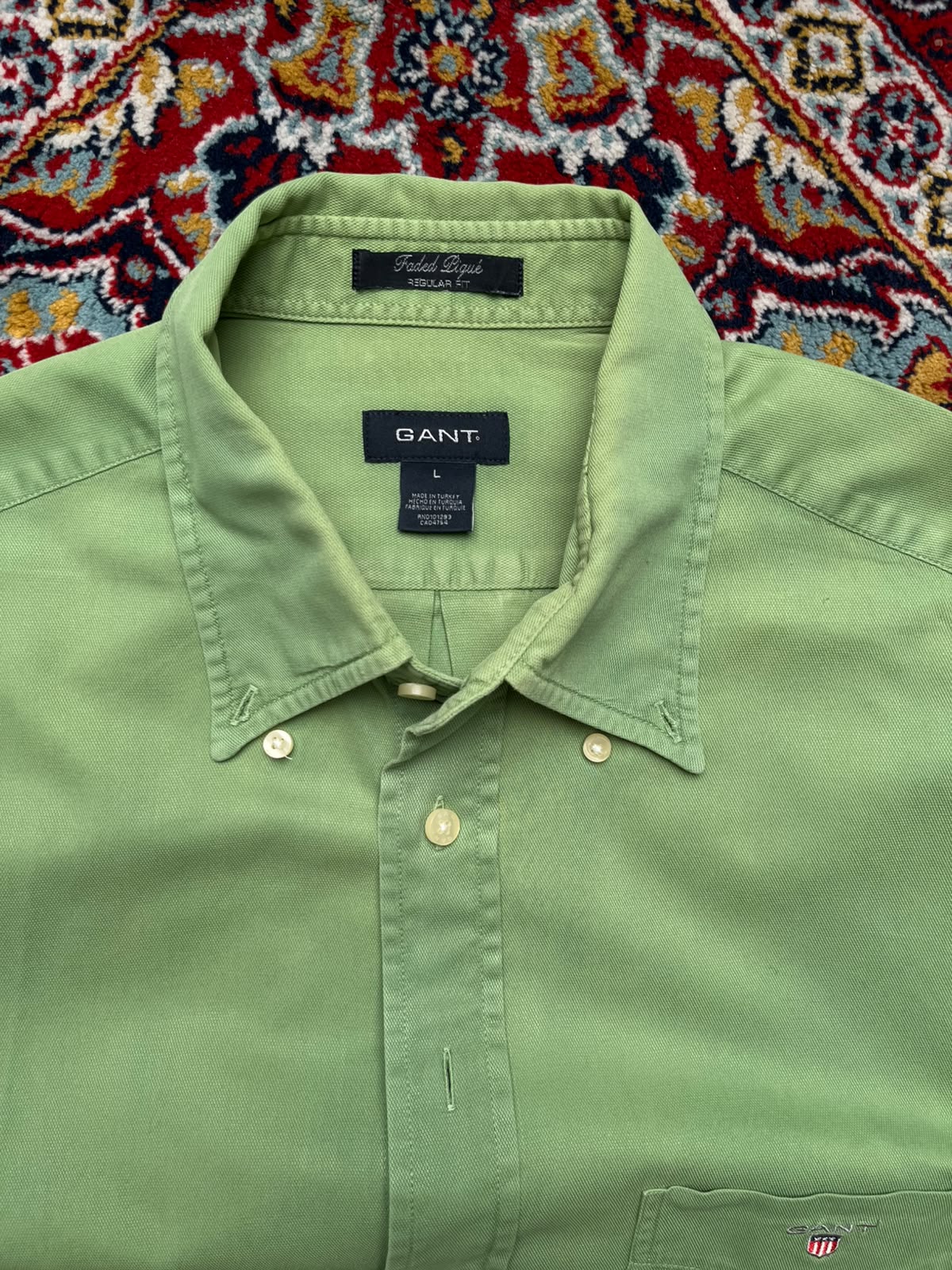 GANT Faded Piqué Regular Fit Green BUTTON DOWN SHIRT - XL