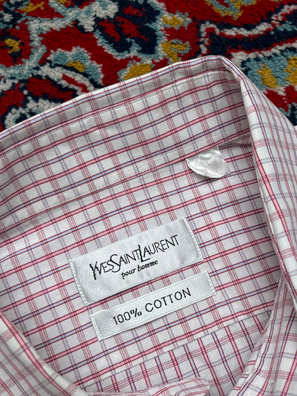 YVES SAINT LAURENT pour homme Check Plaid BUTTON DOWN SHIRT - XL