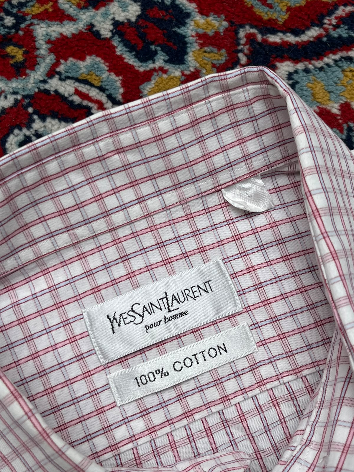 YVES SAINT LAURENT pour homme Check Plaid BUTTON DOWN SHIRT - XL