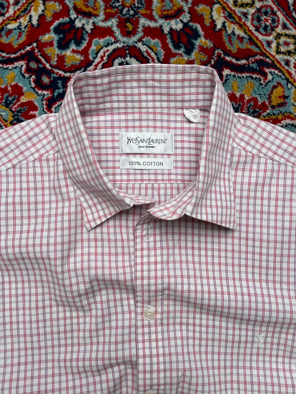 YVES SAINT LAURENT pour homme Check Plaid BUTTON DOWN SHIRT - XL