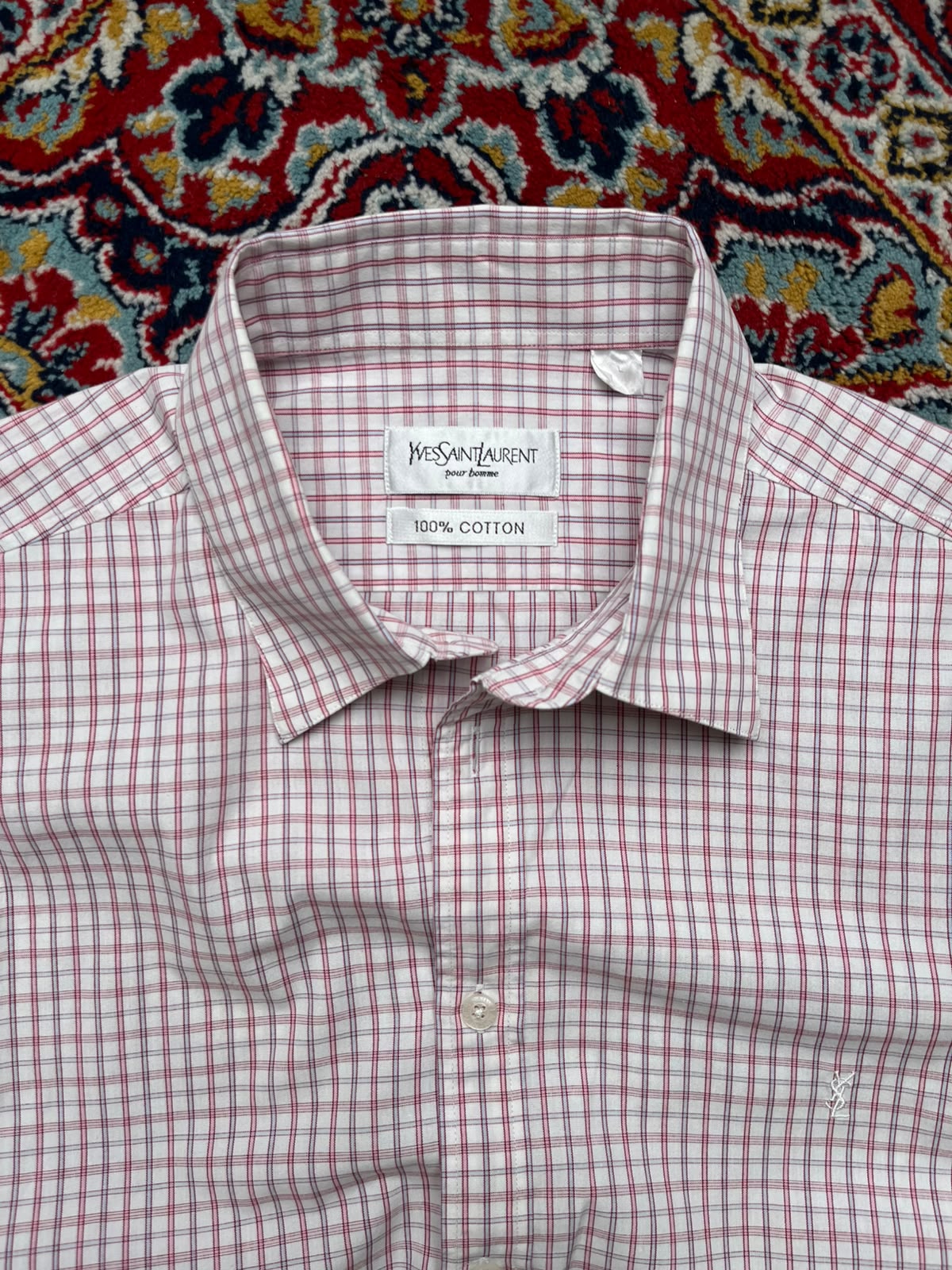 YVES SAINT LAURENT pour homme Check Plaid BUTTON DOWN SHIRT - XL