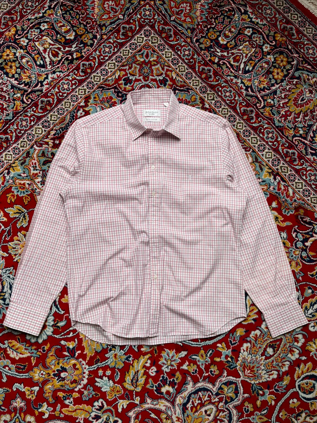 YVES SAINT LAURENT pour homme Check Plaid BUTTON DOWN SHIRT - XL
