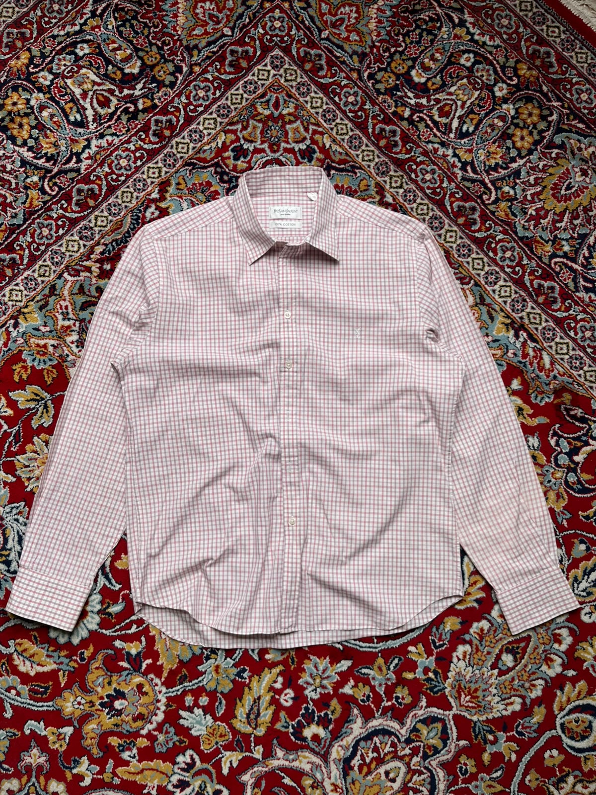 YVES SAINT LAURENT pour homme Check Plaid BUTTON DOWN SHIRT - XL