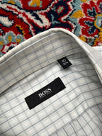 HUGO BOSS WHITE CHECK PLAID BUTTON DOWN SHIRT - L