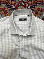 HUGO BOSS WHITE CHECK PLAID BUTTON DOWN SHIRT - L